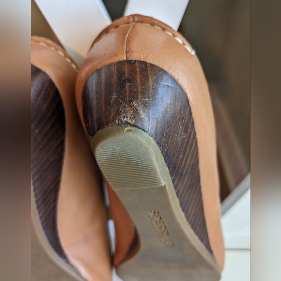 SPERRY • Brown Patent Leather Open Peep Toe Wedge Slip On Heels Seaport Size 6M - Picture 7 of 9